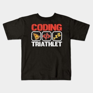 Funny Coding Triathlet Pizza Sleep Programmer Gift Kids T-Shirt